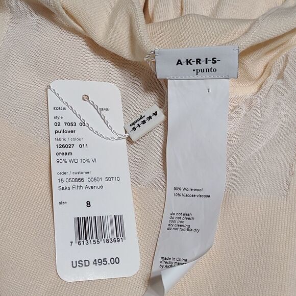 AKRIS PUNTO Cream Crew Neck Wool Blend Sweater | 8 - Picture 3 of 8
